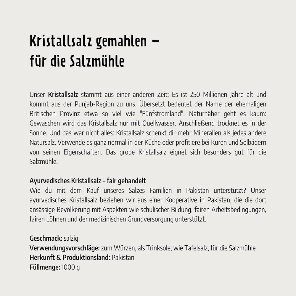 Govinda Kristallsalz - grob (1kg) | 250 Millionen Jahre alt | Salz aus der Punjab-Region | 100% naturbelassen & ohne Zusätze | Ayurvedisch | Vegan | Ideal für die Salzmühle