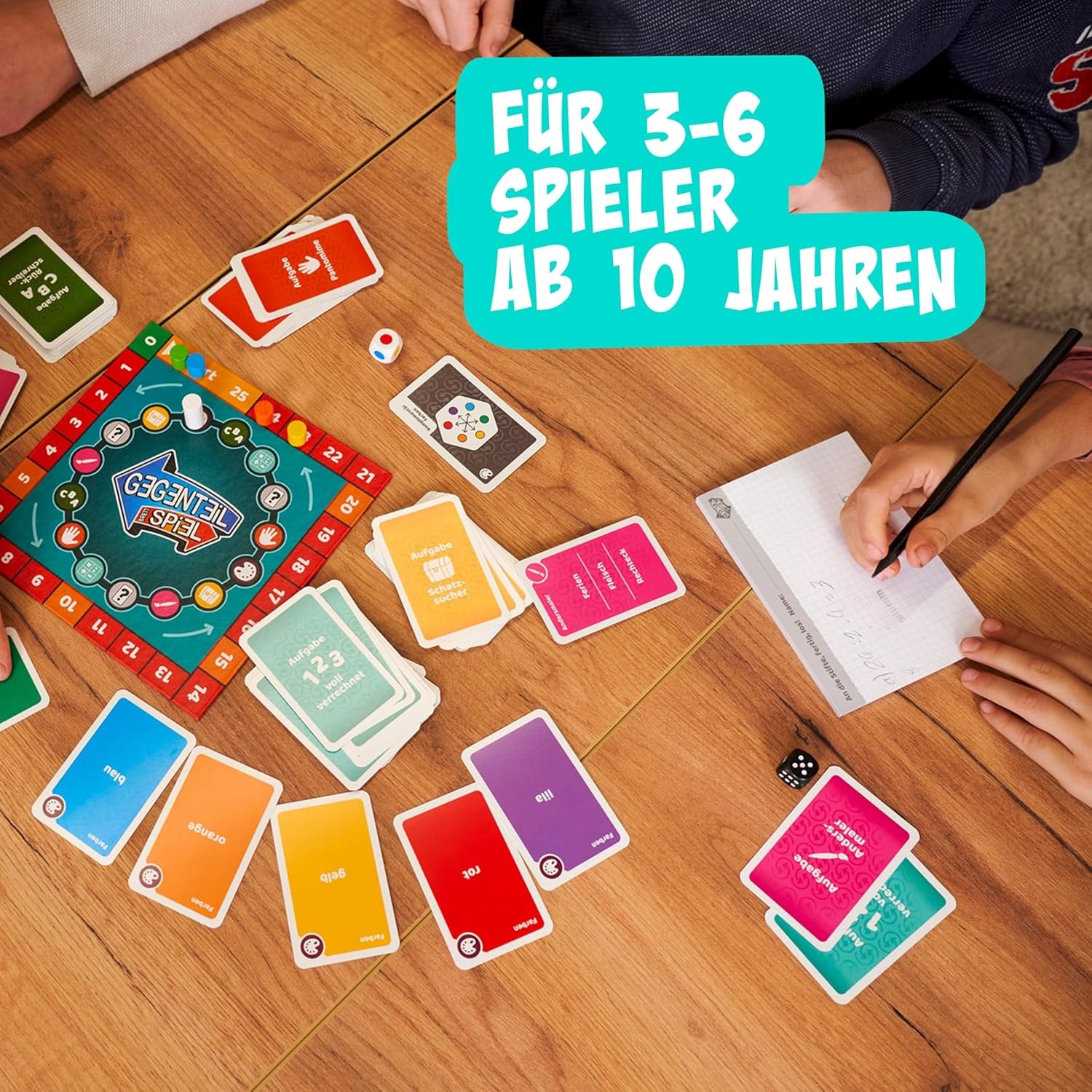 Noris 606062080 - Gegenteil Spiel (Brettspiel ab 10 Jahren) - kombinierbar mit dem Kartenspiel - verrücktes Konzentrationsspiel für Kinder und Erwachsene für 3-6 Spieler