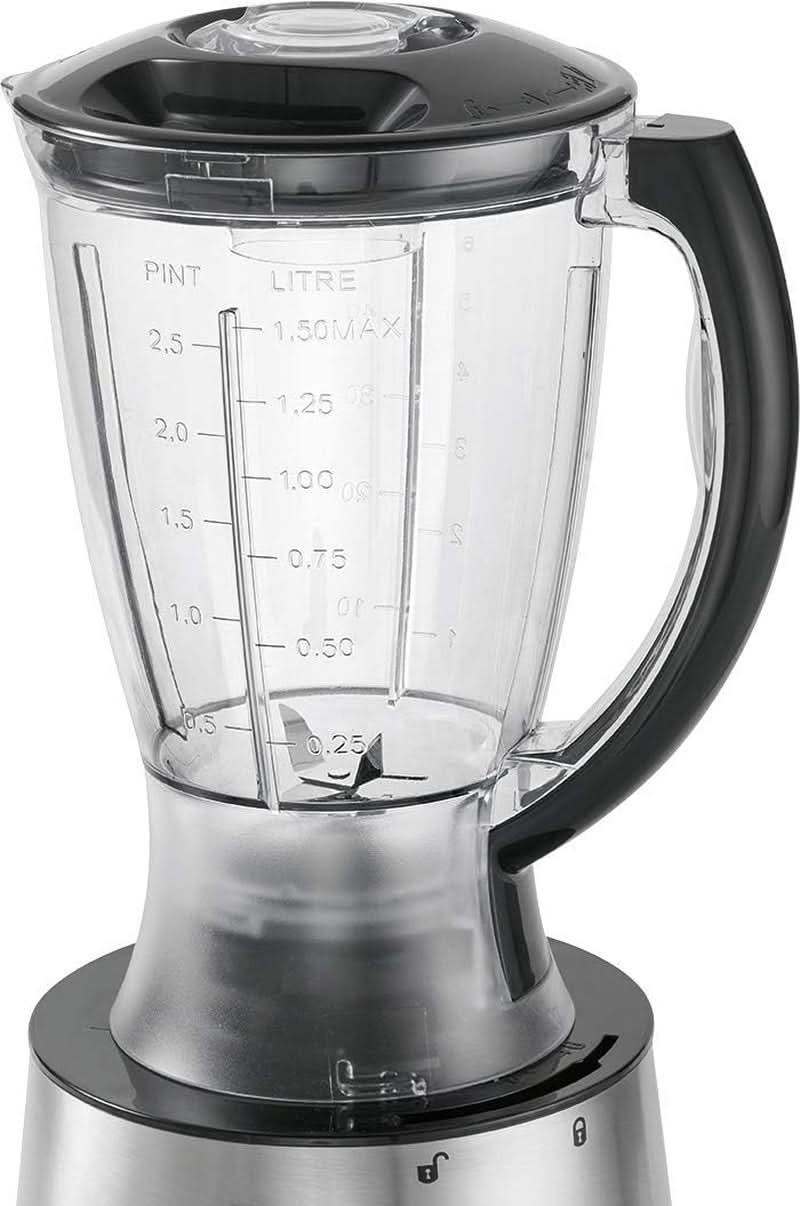 Clatronic® Küchenmaschine | 500 Watt | 4 Geschwindigkeitsstufen (0-1-2 + Puls) | Mixbehälter mit Nachfüllöffnung (1,5 Liter) | Arbeitsbehälter (1,0 Liter) | Schneiden und Raspeln | KM 3646 Edelstahl Mutter und Kind Naty Shop