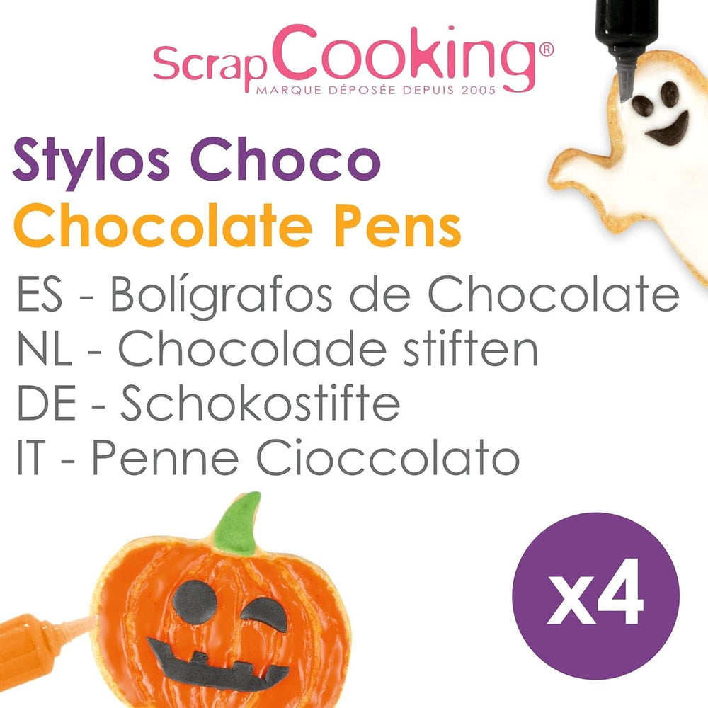 Scrapcooking – Set mit 4 Halloween-Schokoladenstiften – Schwarz, Orange, Lila und Weiß, zum Schreiben und Zeichnen auf Desserts, Kuchen und Keksen, Naty Shop