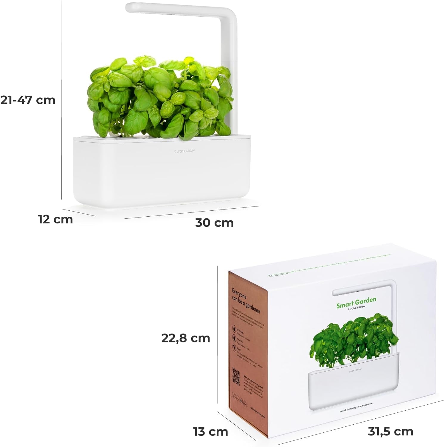Click and Grow Growbox, Smart Garden, mai ușor decât un sistem de creștere hidroponic, grădină de interior, grădină de plante aromatice, seră de interior cu 3 capsule de plante incluse, alb