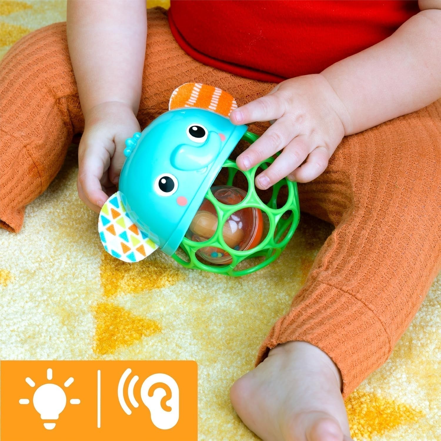 Bright Starts Giggle & Glow Clopoțel care strălucește în întuneric Jucărie cu elefant Oball ușor de prins, nou-născut+, unisex Jucarii Bebe Naty Shop