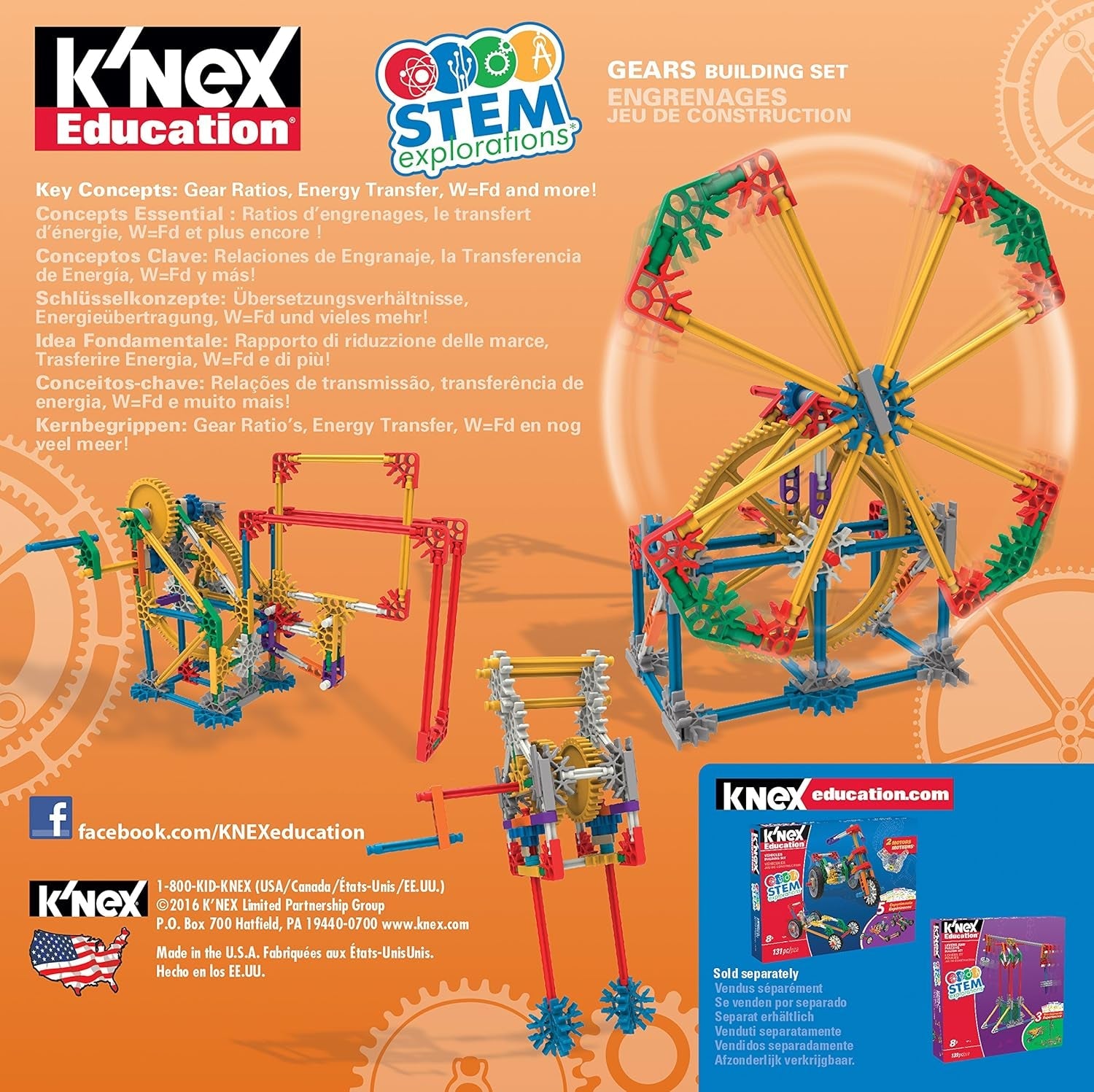MINT-Forschung Getriebe-Baukastenset, K'NEX Bildung, Basic Fun, 79318, Lernset mit 3 funktionierenden Designs, Technik für Kinder, Konstruktionsspielzeug für Jungen und Mädchen Ab 8 Jahren
