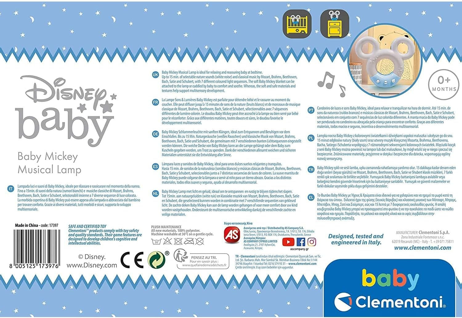 Clementoni 17397 Disney Baby Mickey Sound & Colour Lamp Lumină de noapte, multicoloră Jucarii Bebe Naty Shop