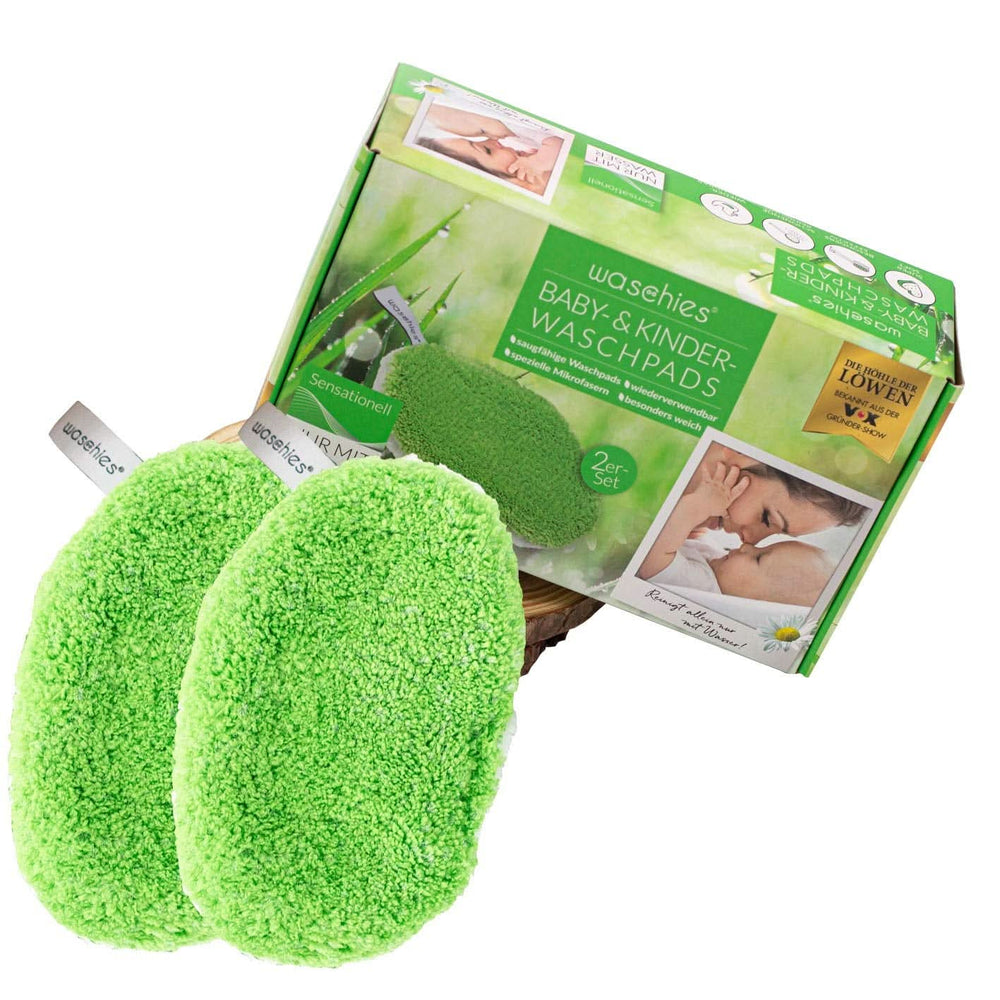 Waschies KIDS Waschpads für Babys und Kinder, nur zum Reinigen mit Wasser, wiederverwendbar Mutter und Kind Naty Shop Grün 2 Stück