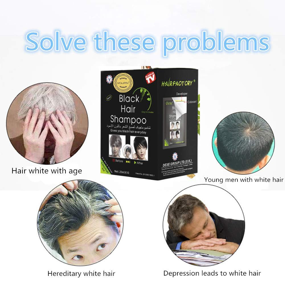 Șampon pentru vopsit părul negru instant cu ingrediente naturale, vopsea semipermanentă pentru păr negru, ușor de folosit, de lungă durată, ingrediente naturale (10 bucăți, negru) Vopsea pentru par Naty Shop