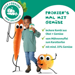 FRECHE FREUNDE Pungă de fructe bio, compresibilă, cu mere, banane, spanac și castravete, piure de fructe cu legume într-o pungă compresibilă pentru bebeluși de la 6 luni, vegan, pachet de 6 (6 x 100g)
