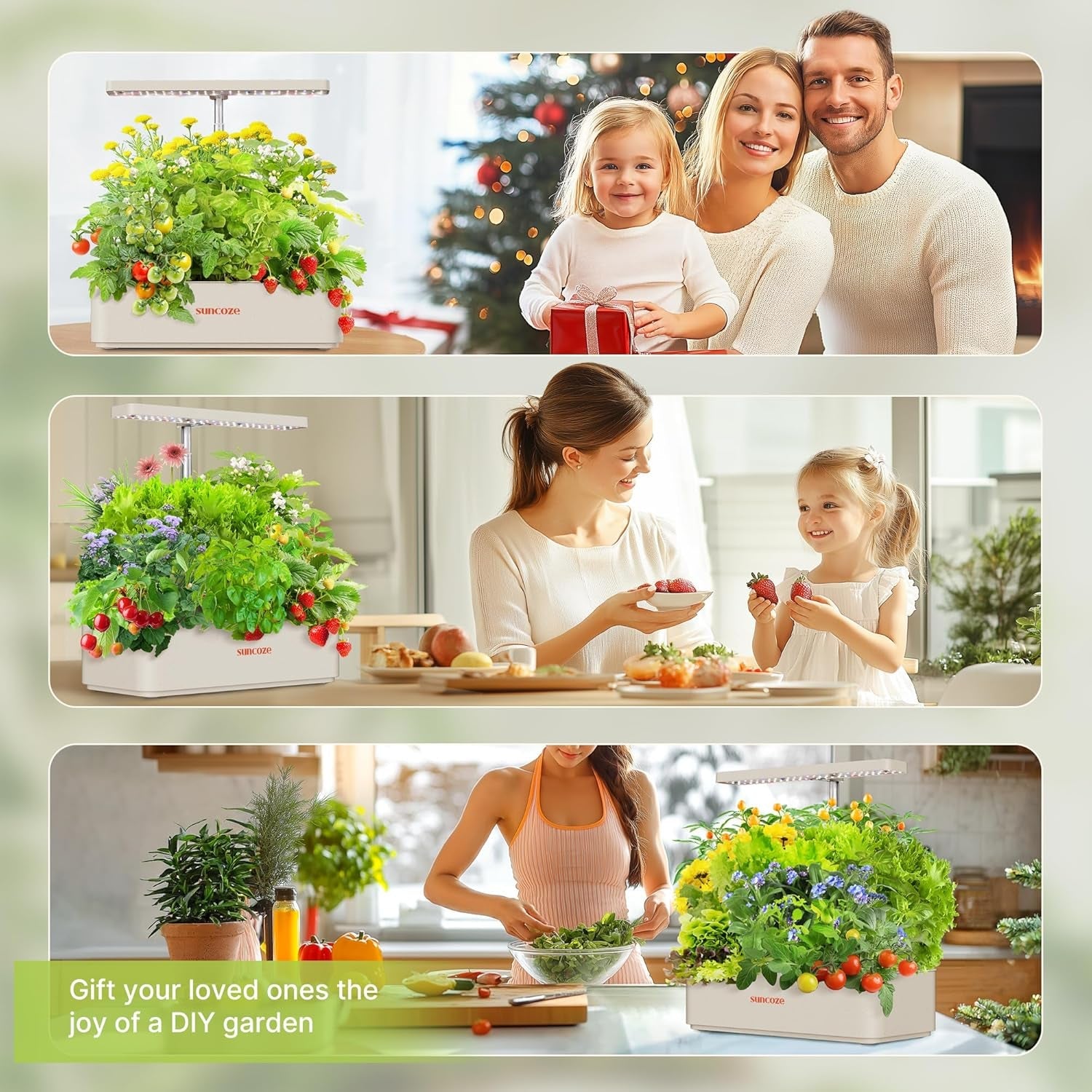 Kit sistem de creștere hidroponică cu 12 capsule, lampă LED de 24W pentru grădină de interior, rezervor de apă de 4L cu pompă silențioasă, jardinieră cu înălțime reglabilă pentru plante aromatice, kit de grădinărit de interior, cadouri de grădinărit, bej