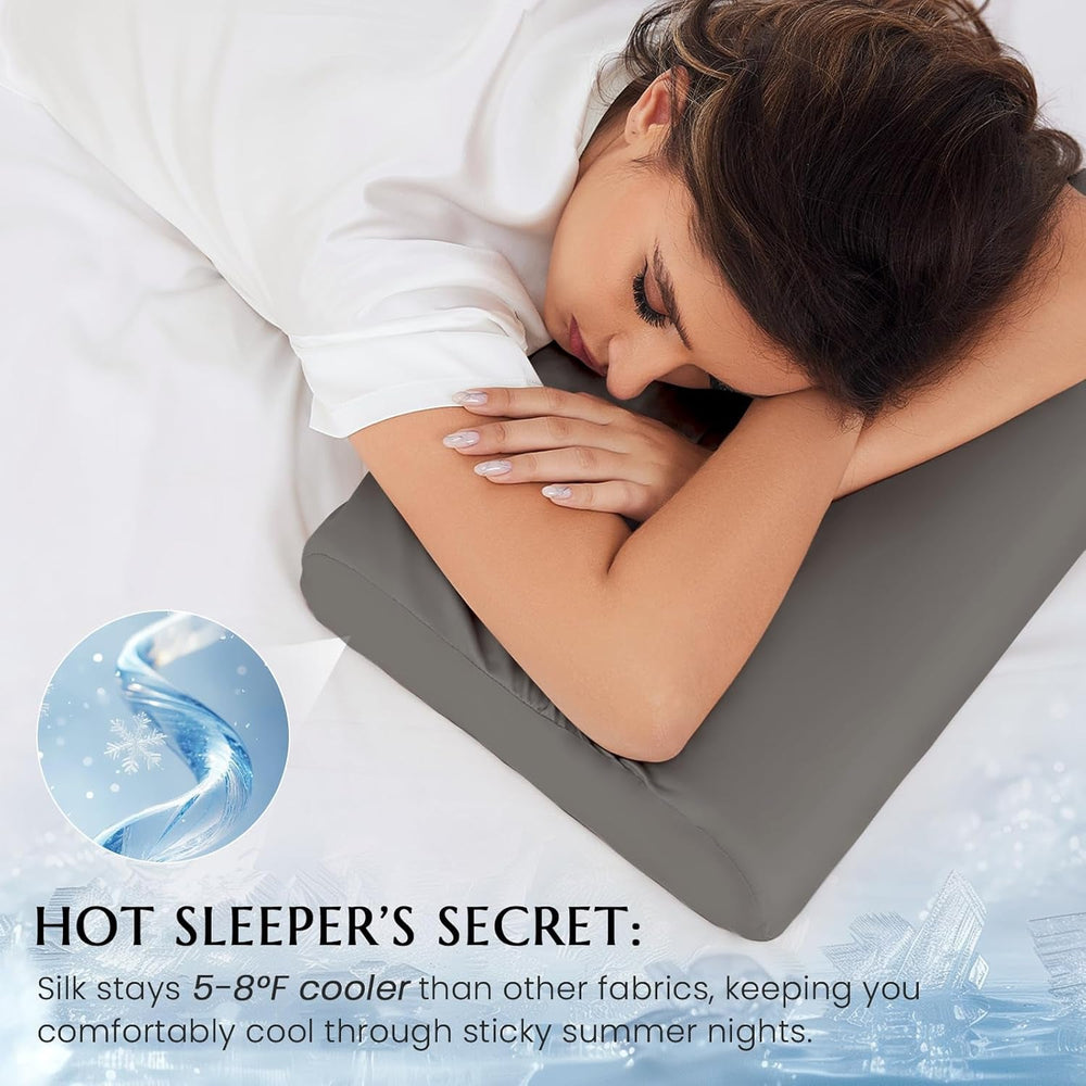 Față de pernă THXSILK din mătase de dud 19 Momme pentru pernă contur din spumă cu memorie, pernă cervicală din latex, hipoalergenică, lavabilă (50 x 30 x 10/7 cm, gri închis)