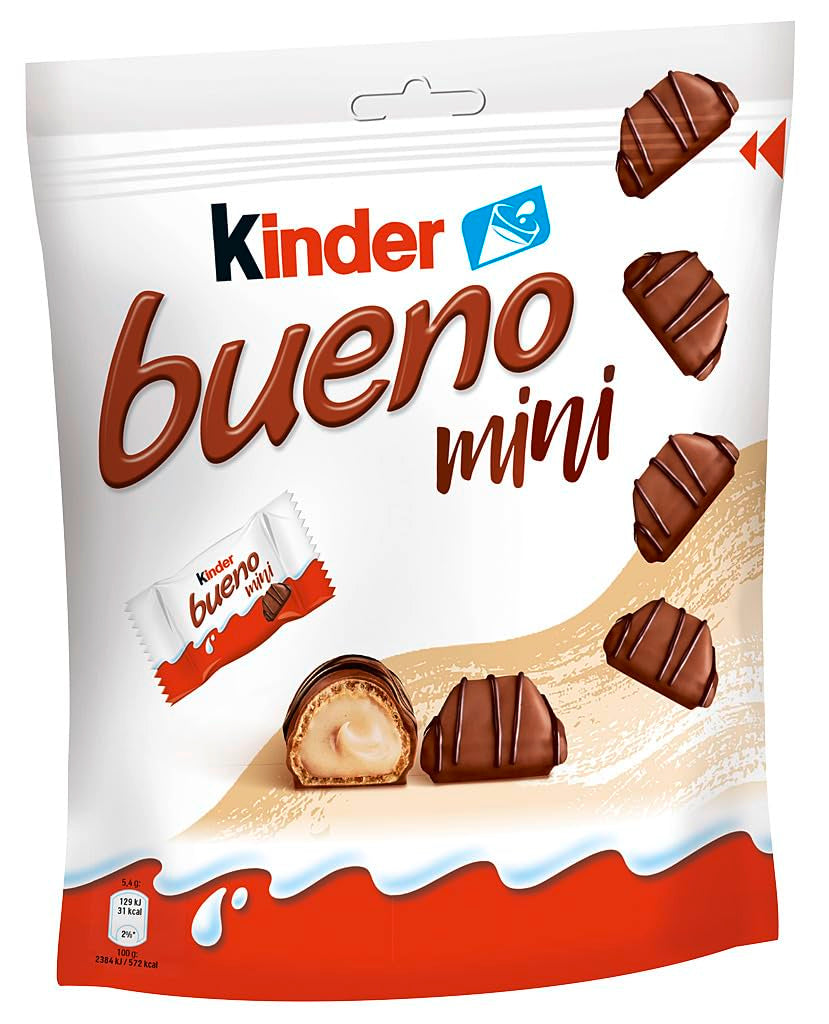Kinder Bueno Mini – Batoane de ciocolată cu napolitană crocantă, cremă de lapte și alune și ciocolată fină cu lapte – Dulciuri pentru Carnaval – 1 pungă de mini batoane ambalate individual (1 x 108 g)