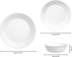 Set de veselă Winter Frost pentru 4 persoane, 12 piese, veselă premium din sticlă Vitrelle™ ultra-durabilă, se poate spăla în mașina de spălat vase, poate fi folosit la cuptorul cu microunde și la cuptorul cu microunde, design festiv de iarnă