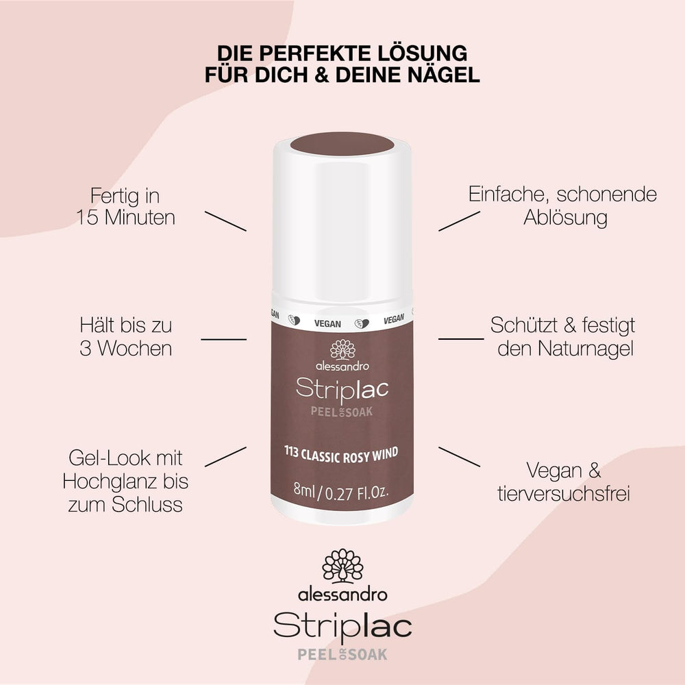 Oja UV alessandro Striplac Classic Rosy Wind – Delicată și de lungă durată – Îndepărtare ușoară datorită tehnologiei de îndepărtare peel-off – Vegană și cruelty-free – 8 ml