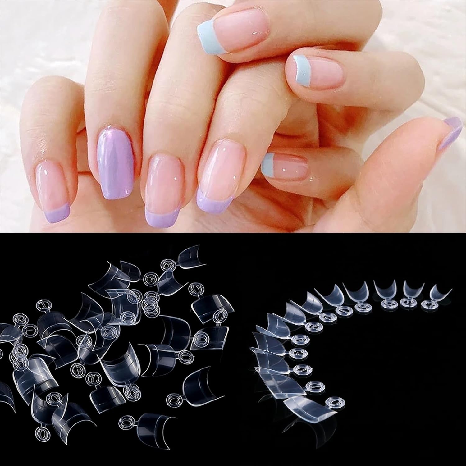 600 de bucăți unghii artificiale scurte ovale, 12 dimensiuni acrilice cu jumătate de acoperire, vârfuri de unghii false, unghii artificiale, pentru manichiură femei salon DIY (transparent)