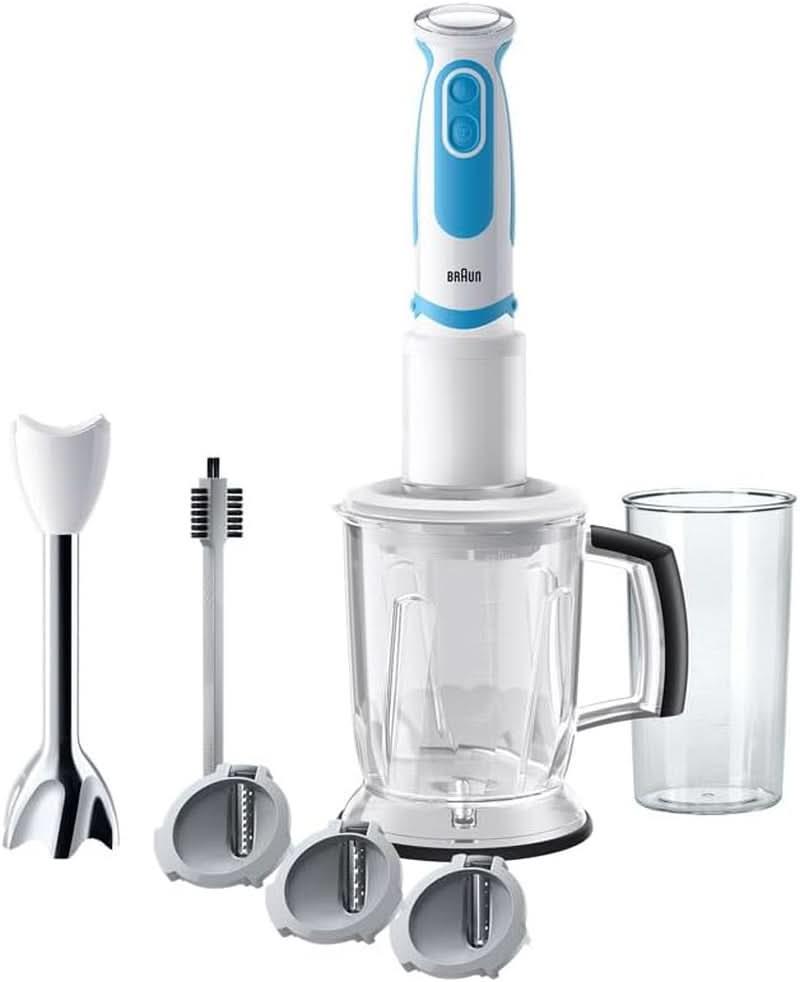 Braun Stabmixer MQ 5260WHBL Stabmixer – Multiquick 5 Vario Pürierstab Mit Edelstahl Mixfuß Und Spiralschneider, 1000 Watt, Inkl. Umfangreiches Zubehör-Set, Weiß/Blau Mutter und Kind Naty Shop Inkl. Spiralschneider Mq5260 Standmixer inkl. Sprialschneider Weiß/Blau
