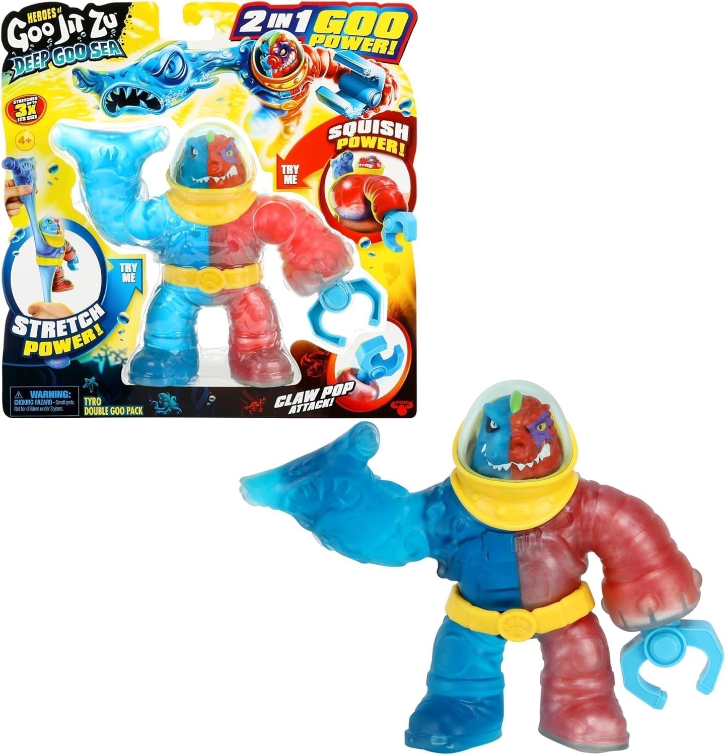 Helden von GOO JIT To Deep GOO Sea – 16,5 cm große Figur Tyro mit 2-in-1-Schleimkraft; Super dehnbare und dehnbare Actionfiguren Naty Shop Tyro