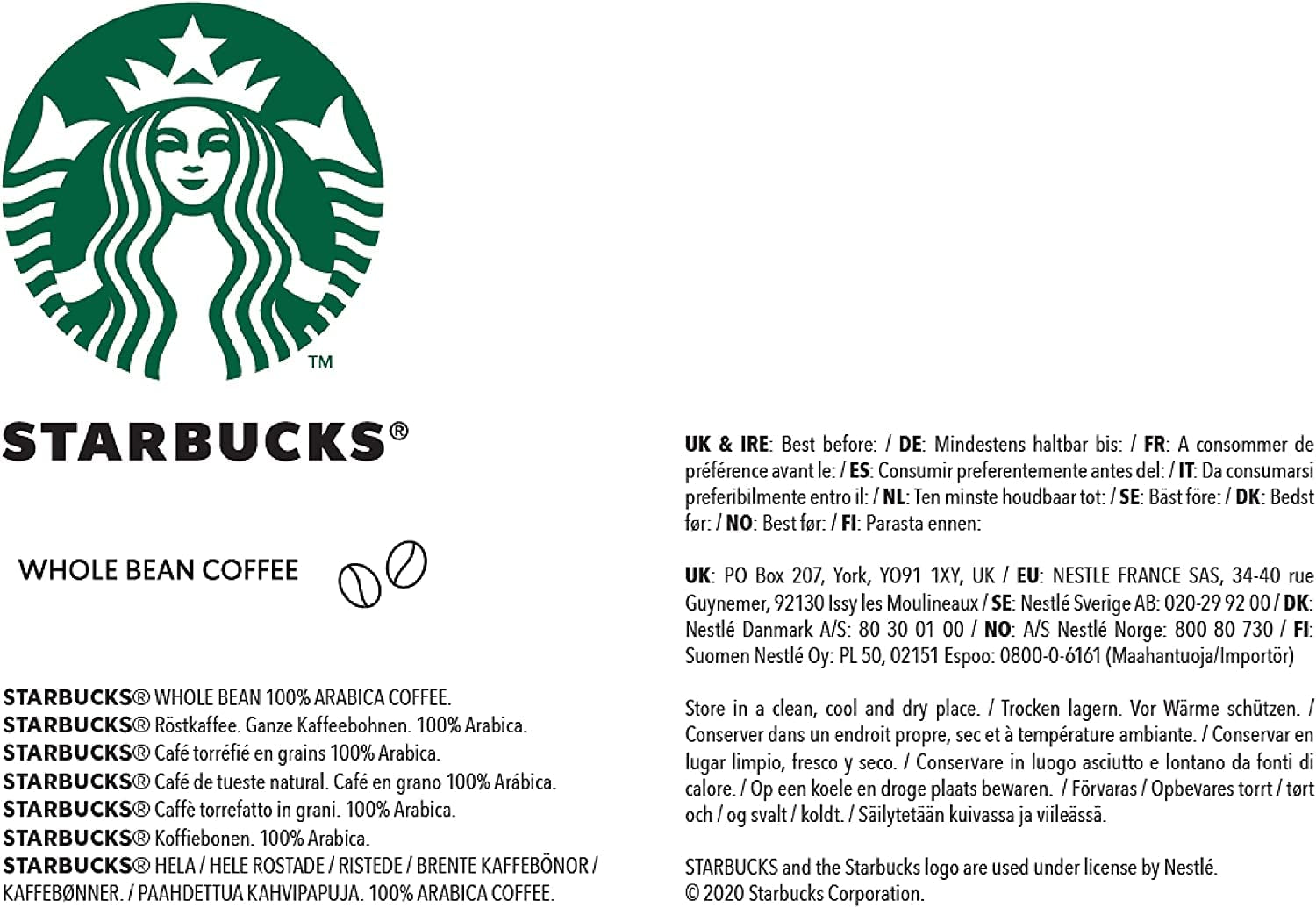 STARBUCKS Pike Place Roast, Mittlere Röstung, Ganze Kaffeebohnen 450g (4er Pack)