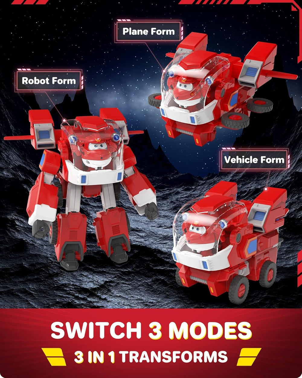 Super Wings Robot Toys – Jett Transformers Spielzeugautos Toy Trucks Avec Mini Jet Avion Jouets Pour Enfants 3 4 5 Ans, Red Actionfiguren Naty Shop