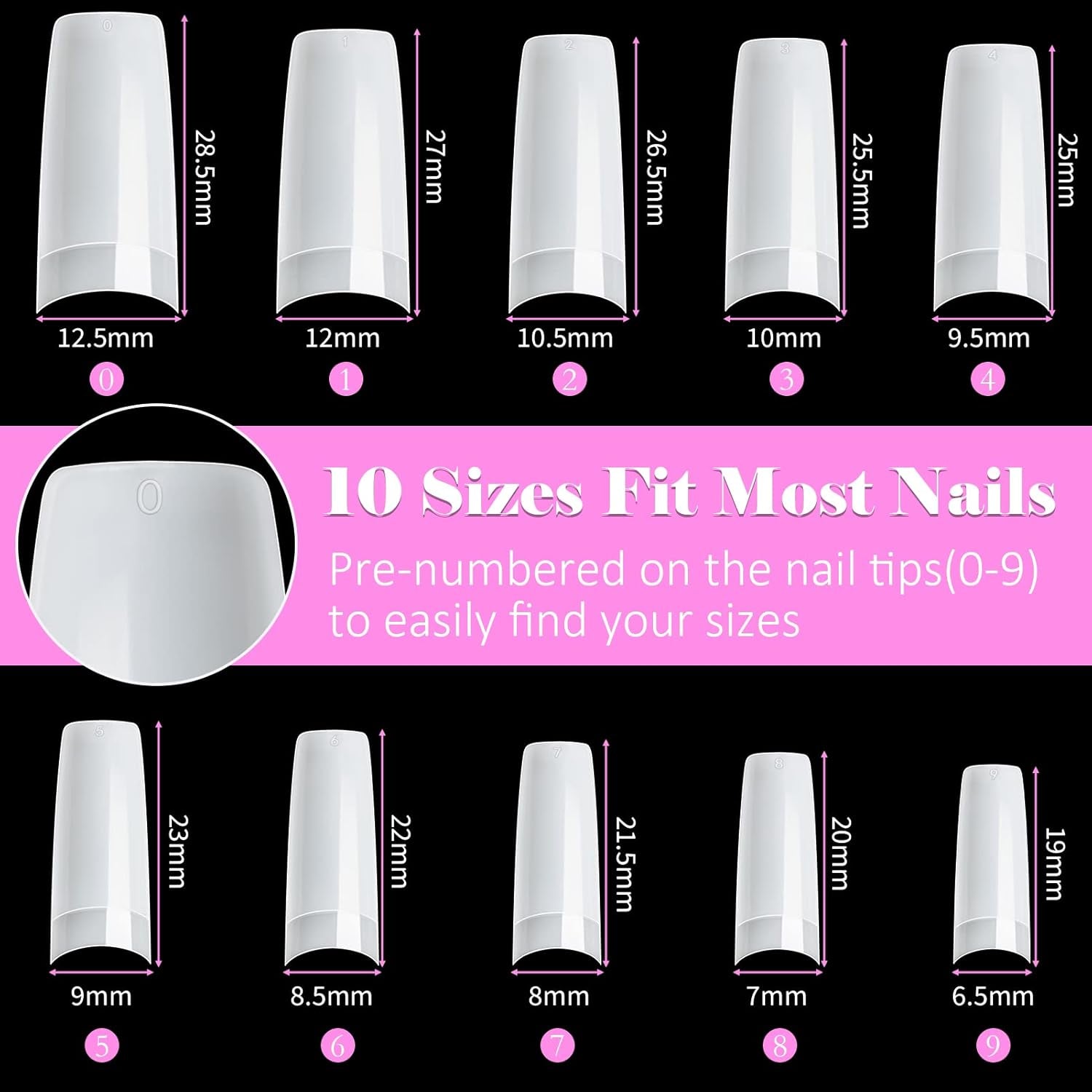 500 de bucăți de vârfuri de unghii artificiale franceze, set de vârfuri de unghii false acrilice, extensii de unghii, vârfuri de unghii, accesorii pentru unghii false cu 4 bucăți de lipici pentru design de unghii, unghii cu gel, naturale