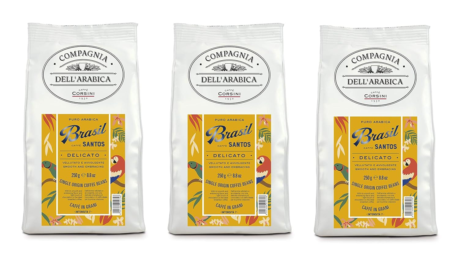 Caffè Corsini - Kaffeebohnen 3 x 250 Gramm, Compagnia Dell'Arabica, verschiedene Geschmacksrichtungen, einzelne Herkunft, insgesamt 750G Kaffee Naty Shop Brasilien Kaffeebohnen