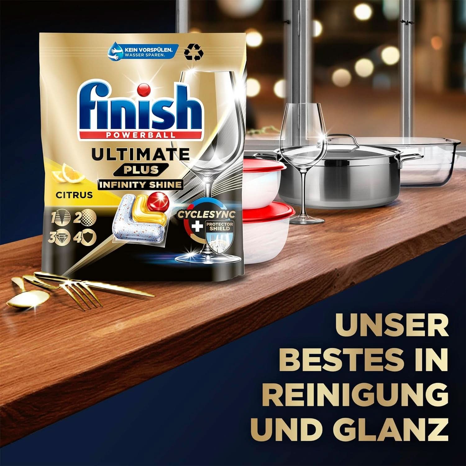 Finish Ultimate plus Infinity Shine Citrus Dishwasher Tabs – Tabs für die Spülmaschine, Intensivreinigung – 105 Kapseln, Zitrone Naty Shop