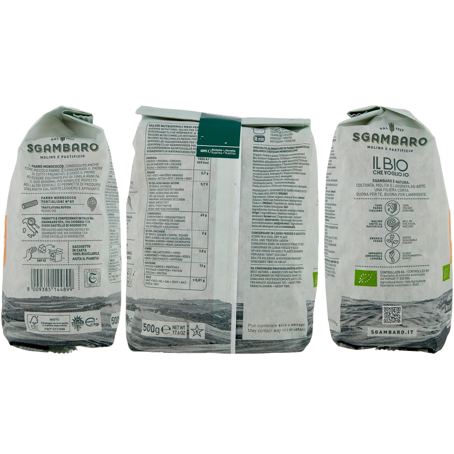 Bio-Tortiglioni-Nudeln Nr. 89 – 500 g Fettarme Weizennudeln – Geringer Fettgehalt – Ballaststoff- und Proteinquelle