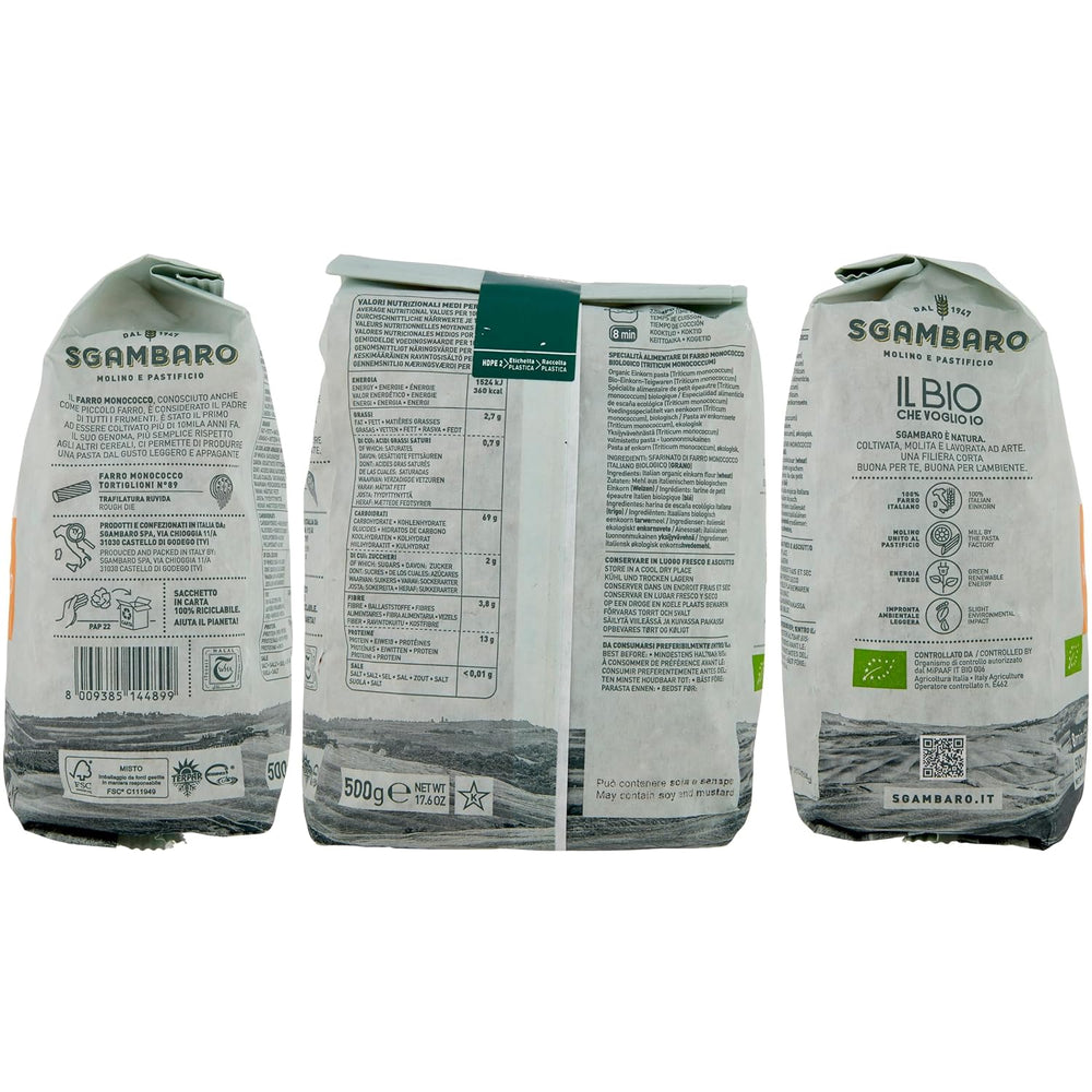 Bio-Tortiglioni-Nudeln Nr. 89 – 500 g Fettarme Weizennudeln – Geringer Fettgehalt – Ballaststoff- und Proteinquelle