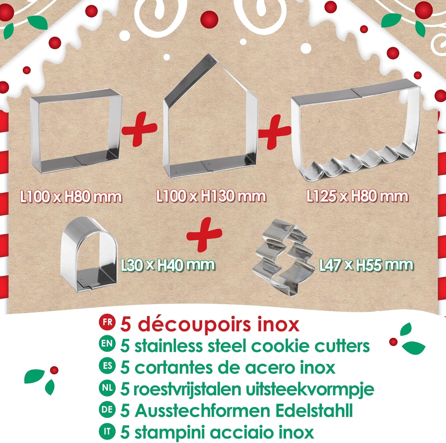 ScrapCooking 3975 Formă de biscuiți în formă de căsuță de turtă dulce, oțel inoxidabil, multicolor, 26,5 x 20 x 4 cm