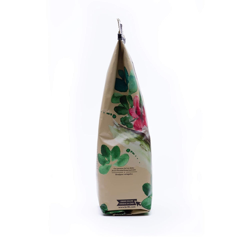 Café Britt® - Amestec Costa Rican Habitat Sloth Blend (340 g.) (Pachet de 1) Cafea Arabica în boabe întregi, Kosher, fără gluten, gourmet și prăjire medie închisă