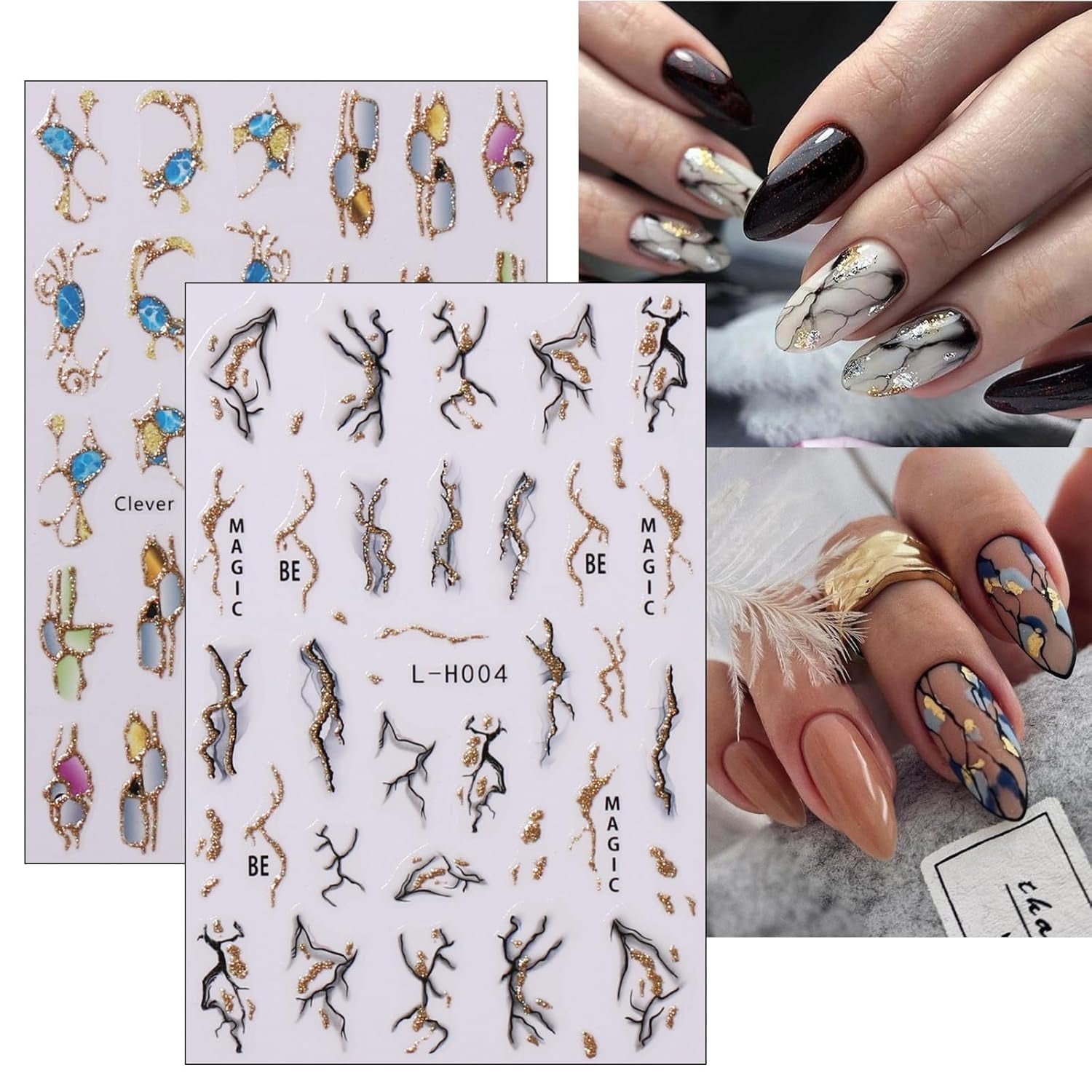 JMEOWIO Nagelsticker Marmor Französische Spitze 10 Blatt Nail Art Sticker Selbstklebend Nagelaufkleber Bunt Dekoration Nageldesign Zubehör