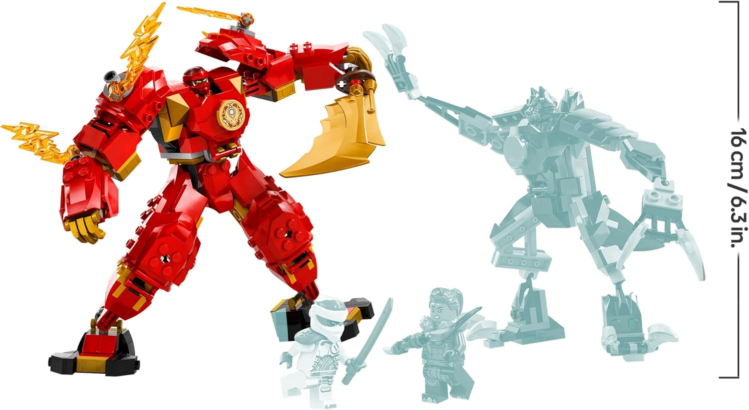LEGO NINJAGO Kais Feuermech, Actionfiguren-Spielzeug für Kinder mit roter Mech-Figur zum Umgestalten, Ninja-Set mit 4 Figuren inkl. Kai und Zane, Geschenk für 7-jährige Jungs und Mädchen 71808