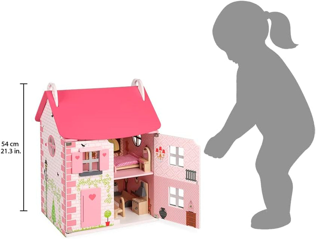 Janod - Mademoiselle Puppenhaus aus Holz, 3 Etagen und 11 Zubehörteile, Spielzeugnachbildung, fördert die Fantasie, ab 3 Jahren, J06581, Pink Naty Shop Dollhouses