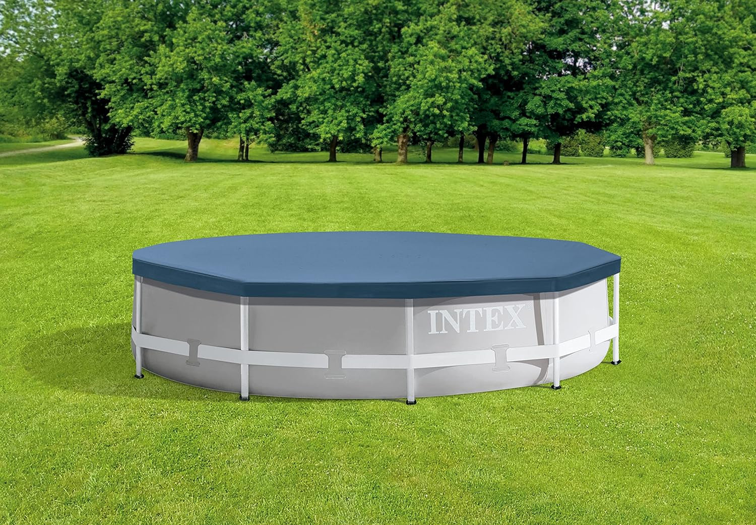 28202UK Piscină de 3 m x 76 cm cu cadru metalic și pompă de filtrare, 4.485 litri, albastră, 305 x 76 cm și prelată rotundă pentru piscină - Prelată pentru piscină - Pentru piscine cu cadru metalic și prismatic, albastră, 3 m