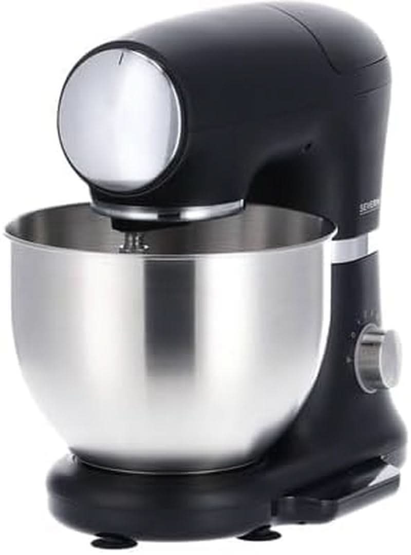 SEVERIN Küchenmaschine Mit Waage, Große Knetmaschine Für Bis Zu 3 Kg Kuchenteig, Robuste Teigmaschine Mit Knethaken, Flachrührer Und Schneebesen, 1.000 W, Schwarz, Matt, Edelstahl, KM 3898 Mutter und Kind Naty Shop