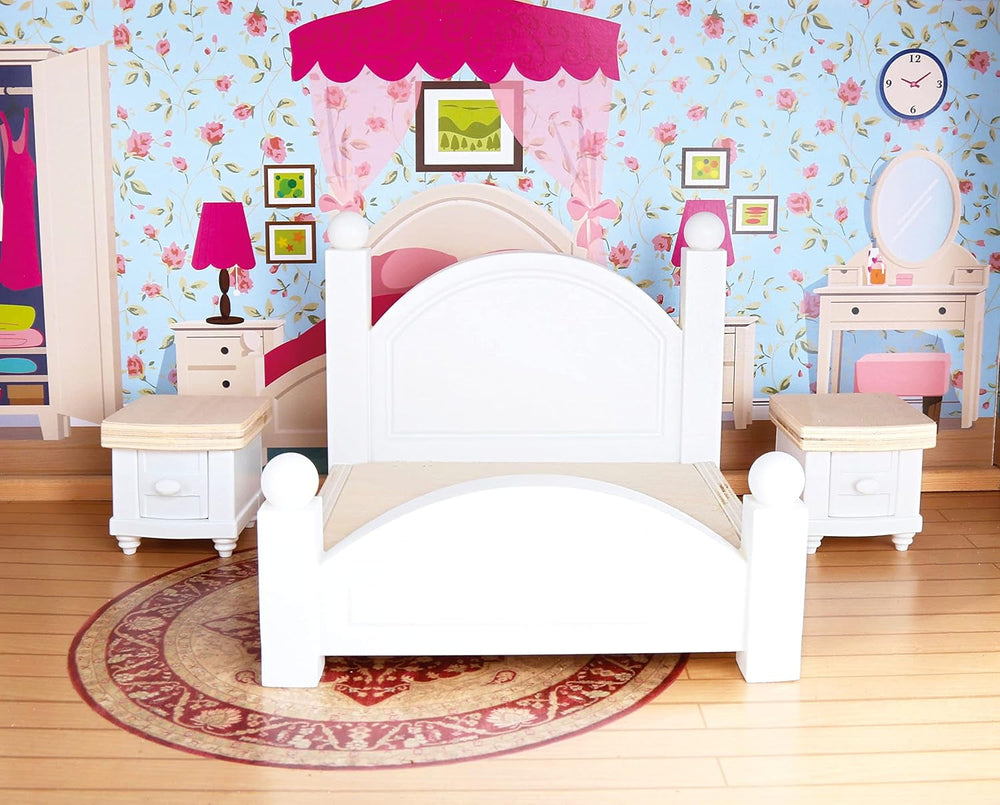 Bino Großes Puppenhaus aus Holz für Kinder ab 3 Jahren (Kinderzimmerzubehör, Spielzeughaus inklusive Puppenhauszubehör, 5 Räume, 3 Spielebenen, 111 Teile), mehrfarbig Naty Shop Puppenhäuser