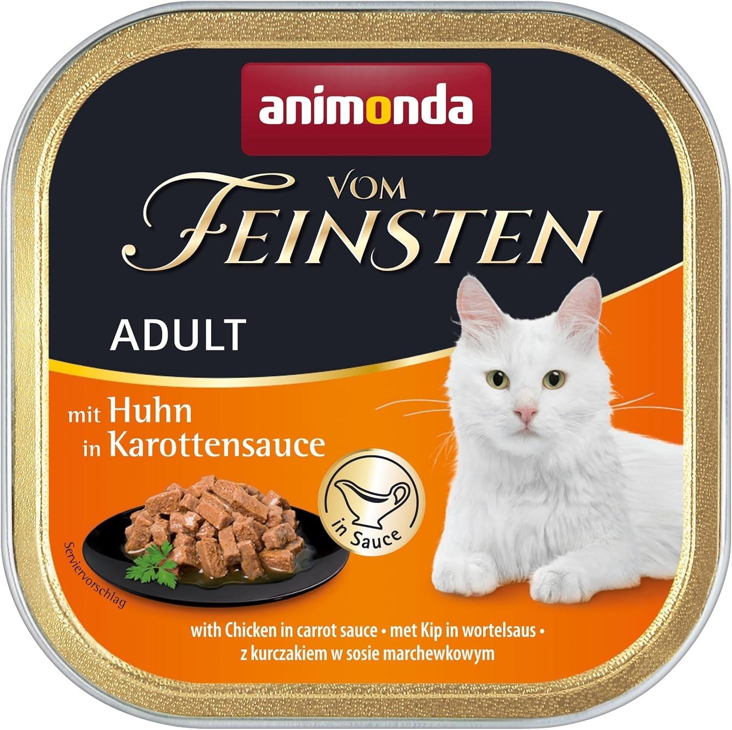 Animonda vom Feinsten hrană umedă pentru pisici cu pui în sos de morcovi (6 x 100g), hrană umedă pentru pisici fără cereale, fără zahăr, cu ingrediente proaspete și cărnoase