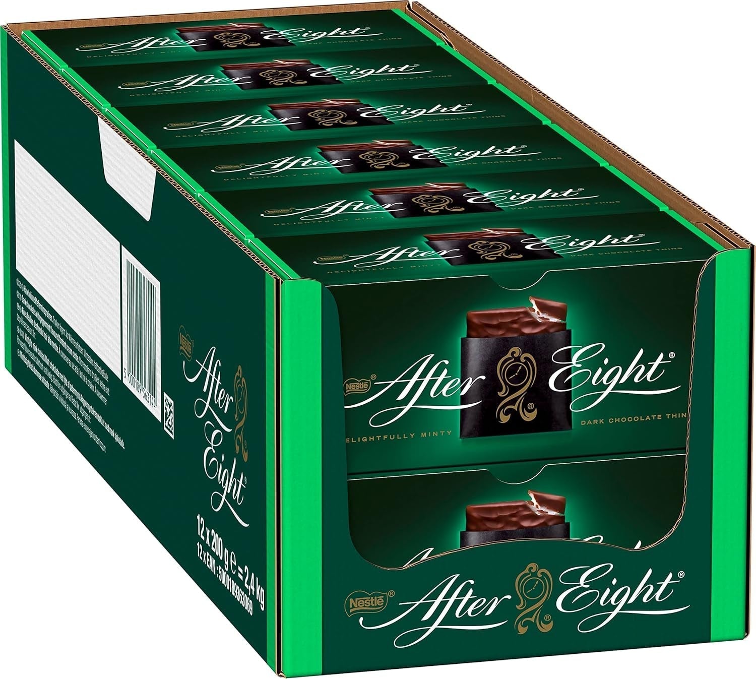 NESTLÉ after EIGHT, dünne dunkle Schokoladentafeln mit Minzcremefüllung. Pralinen Naty Shop 12 x 200 Gramm Schokolade