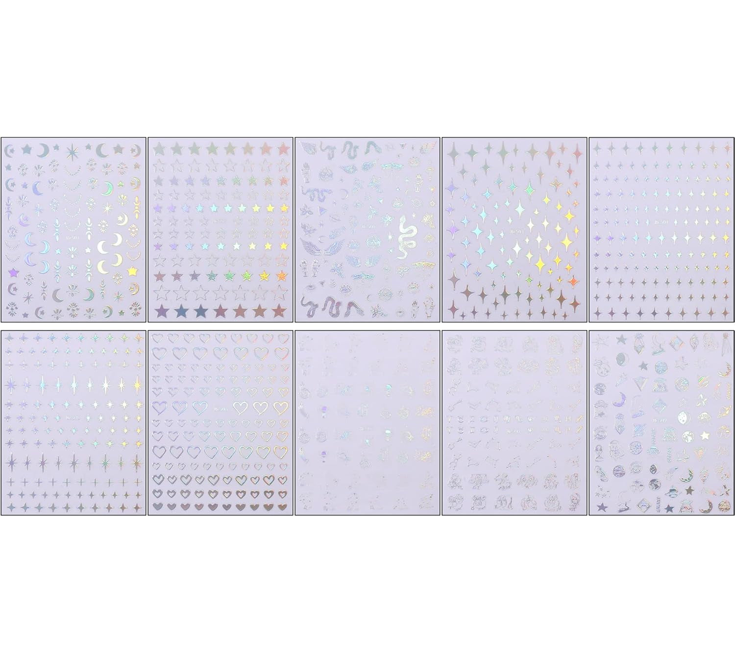 JMEOWIO Nagelsticker Mond Stern Schlange 10 Blatt Nail Art Sticker Selbstklebend Nagelaufkleber Aurora Dekoration Nageldesign Zubehör