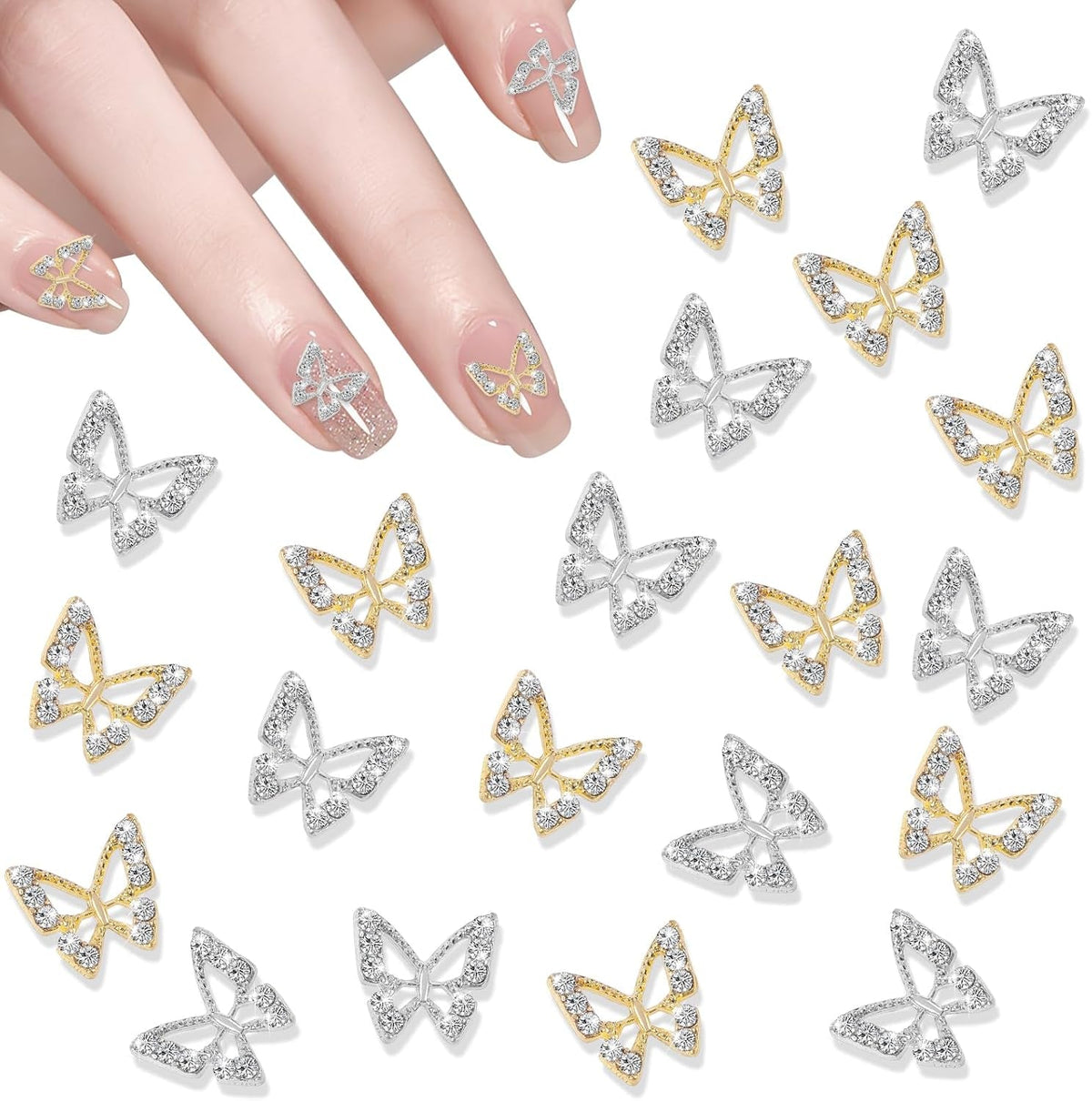 20 bucăți de pandantive pentru unghii cu fluturi cu sclipici, pietre decorative pentru unghii, pietre pentru unghii, nail art cu fluturi, strasuri, pandantive pentru unghii de Ziua Îndrăgostiților, decorare DIY pentru huse de telefon mobil