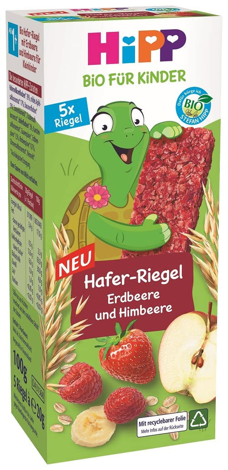 Hipp Bio für Kinder Haferriegel, Erdbeere und Himbeere oder Pfirsich Mutter und Kind Naty Shop