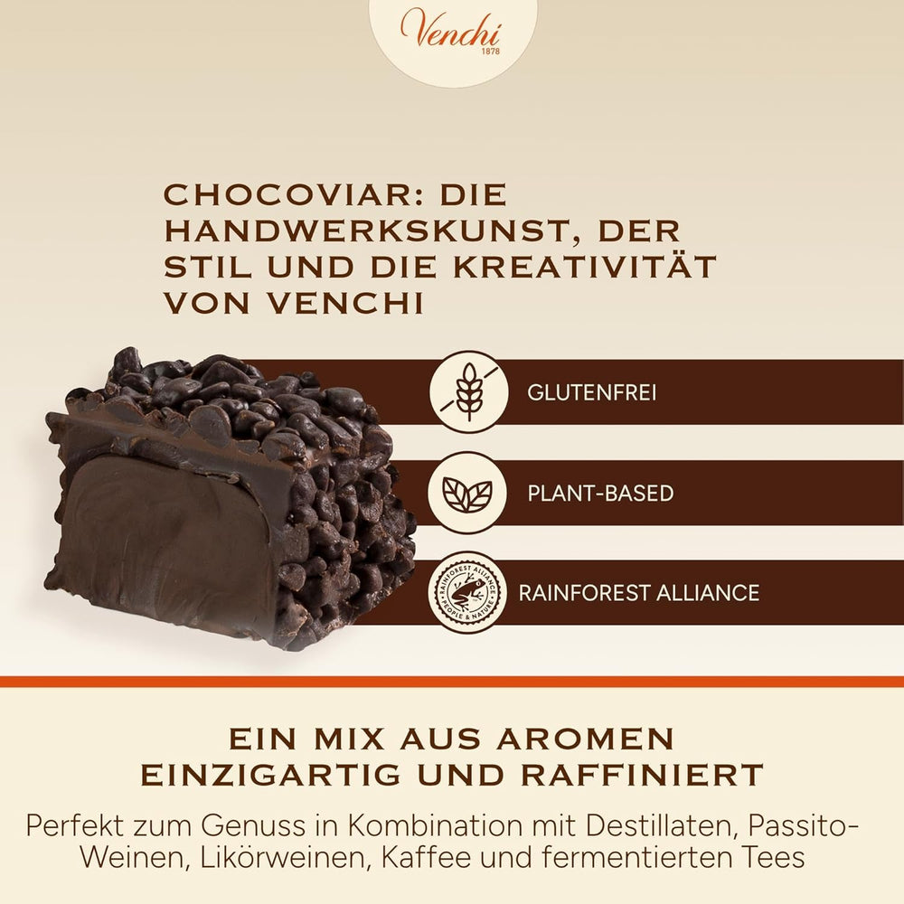 Venchi - Cuburi Chocoviar 75% - Praline cu umplutură "Cuor di Cacao", ciocolată neagră extra și granule Chocoviar 75% - pachet vrac de 1 kg - Vegan - Fără gluten