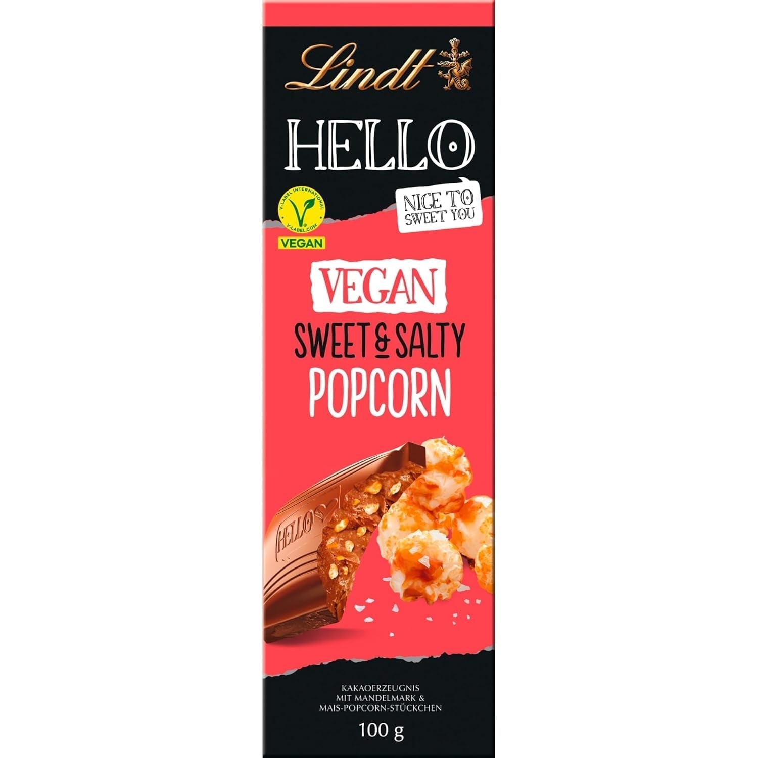 Lindt Chocolate HELLO Vegan Sweet'N Salty Popcorn, 100-Gramm-Riegel Naty Shop Standardtitel