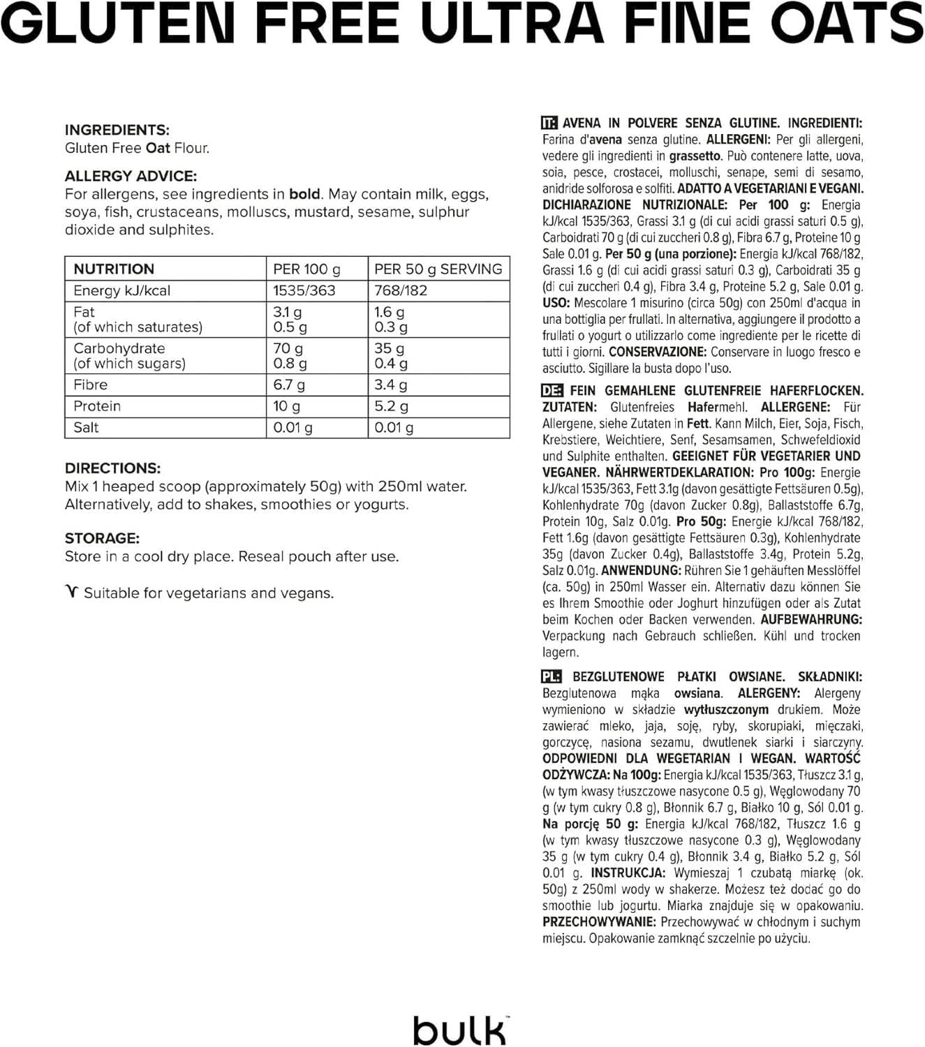Fulgi de ovăz fin măcinat în vrac, fulgi de ovăz scoțieni naturali, fără gluten, 2.5 Kg Cereale Naty Shop