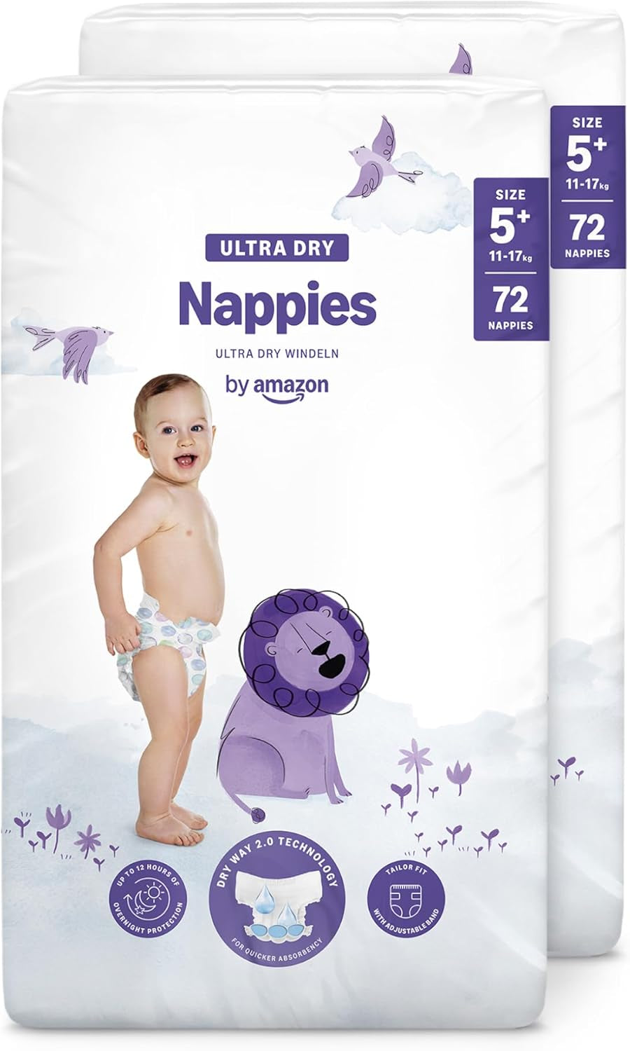 Scutece Ultra Dry de la Amazon, mărimea 1 (2-5 kg) - Cutie lunară, alb, 96 bucăți (2 pachete a câte 48) (anterior sub marca Mama Bear, produs identic)