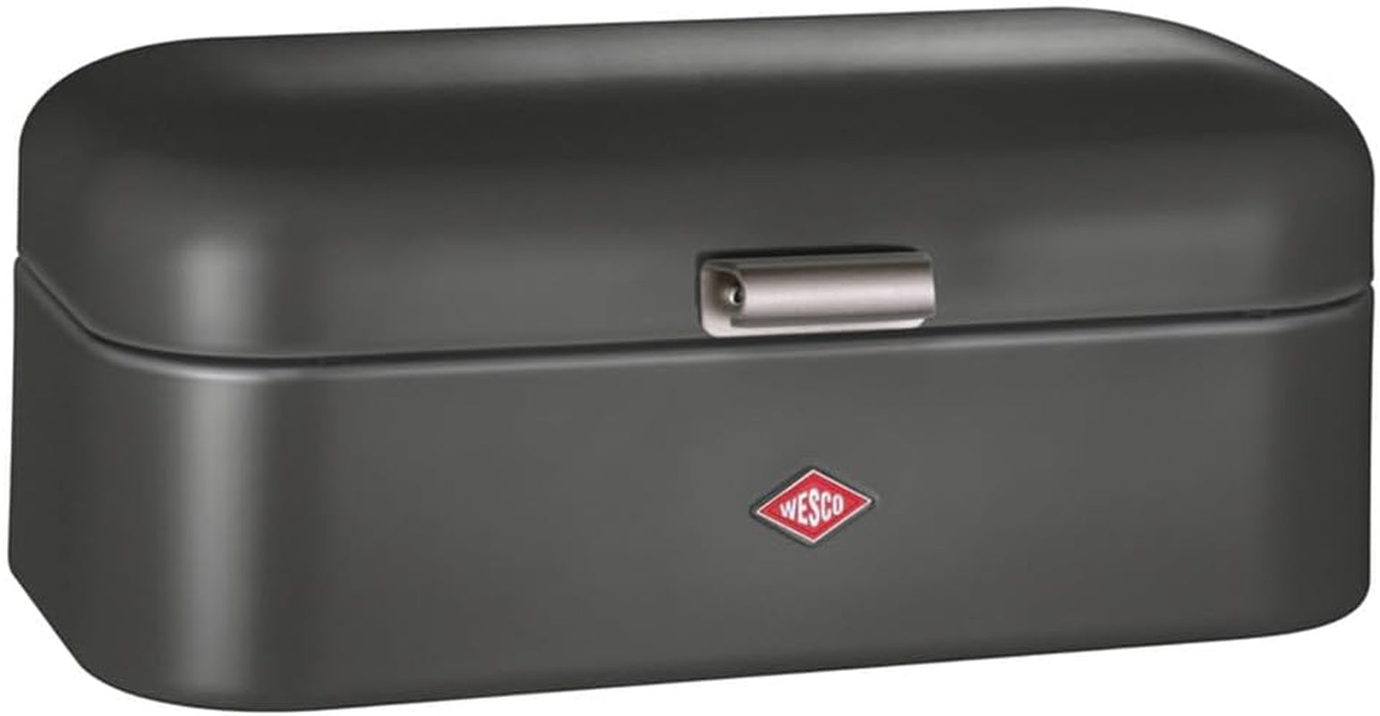 Coș de pâine Wesco Grandy în culoarea negru mat, tablă de oțel acoperită cu pulbere, găuri de ventilație și mâner robust Cutii depozitare alimente Naty Shop Grafit mat