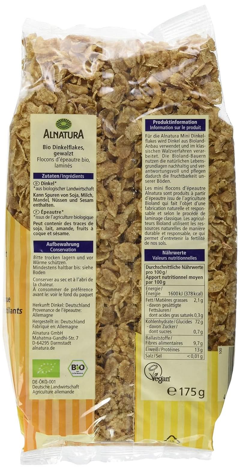 Mini-Dinkelflocken – Bio-Qualität – ungesüßt, knusprig – Frühstück, 175 Gramm Cereals Naty Shop