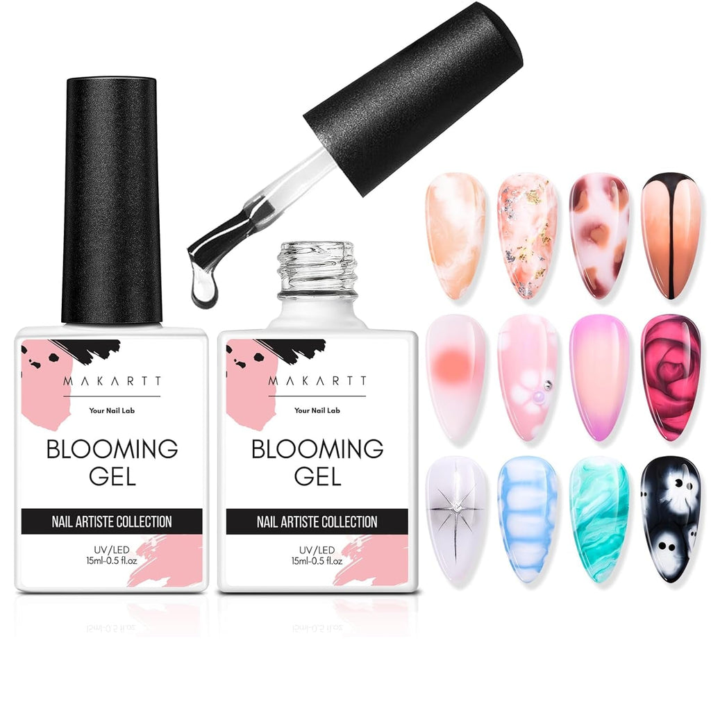 Oja gel Makartt Blooming - 15 ml Gel Blooming pentru întinderea ojei cu culoarea marmoră, vopsea gel, modele de unghii pentru manichiură DIY, flori, animale, acuarelă, kit magic pentru manichiură