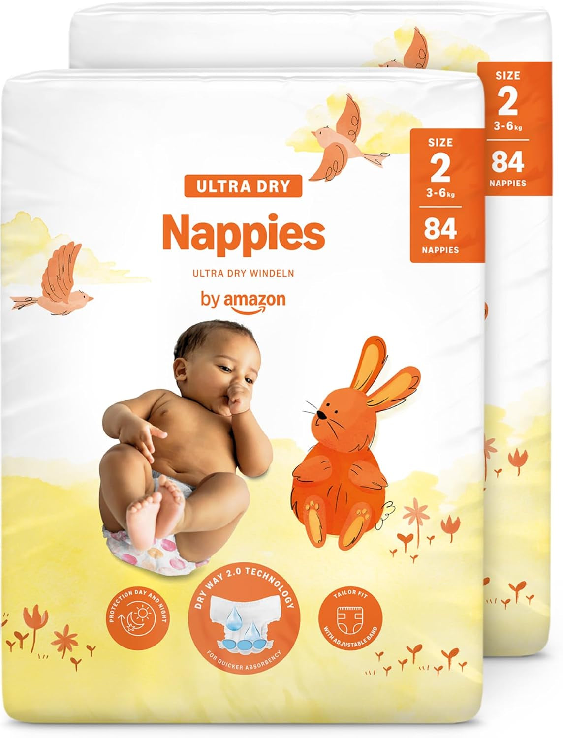 Scutece Ultra Dry de la Amazon, mărimea 3 (4-9 kg) - Cutie lunară, alb, 172 bucăți (2 pachete a câte 86) (Anterior sub marca Mama Bear, produs identic)