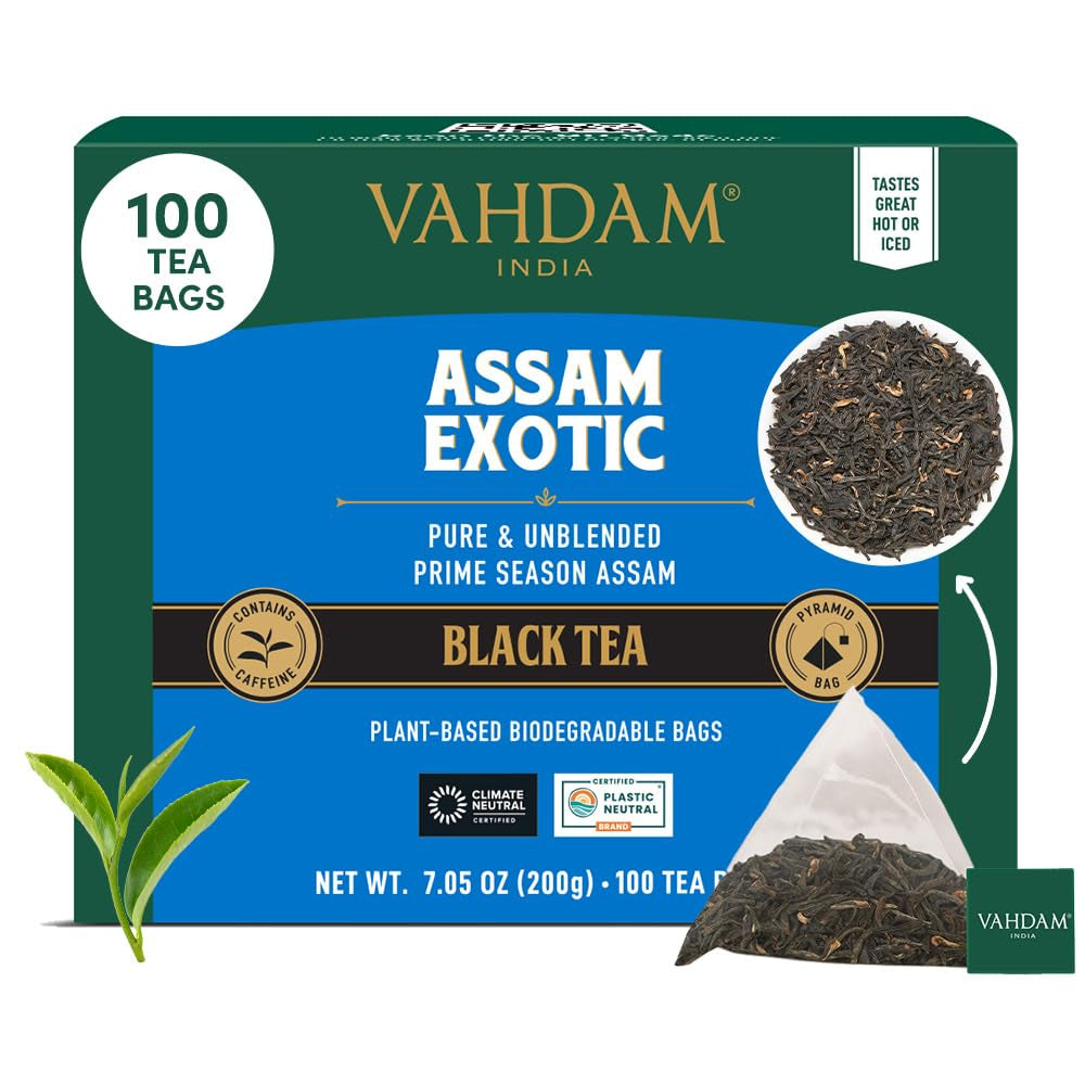 VAHDAM Ceai Chai Masala cu cardamom | 100 pliculețe piramidale | Ceai negru indian cu cardamom măcinat | Amestec original Chai cu cardamom din India | 100% natural