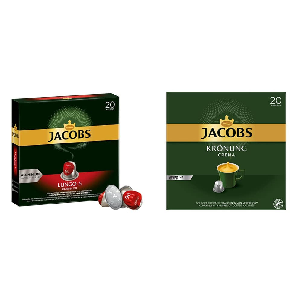Kaffeekapseln Lungo Classico, Intensität 6 von 12, 10 x 20 Getränke & Kaffeekapseln Krönung Crema, 200 Nespresso kompatible Kapseln, 10er Pack, 10 x 20 Getränke, 1040 g