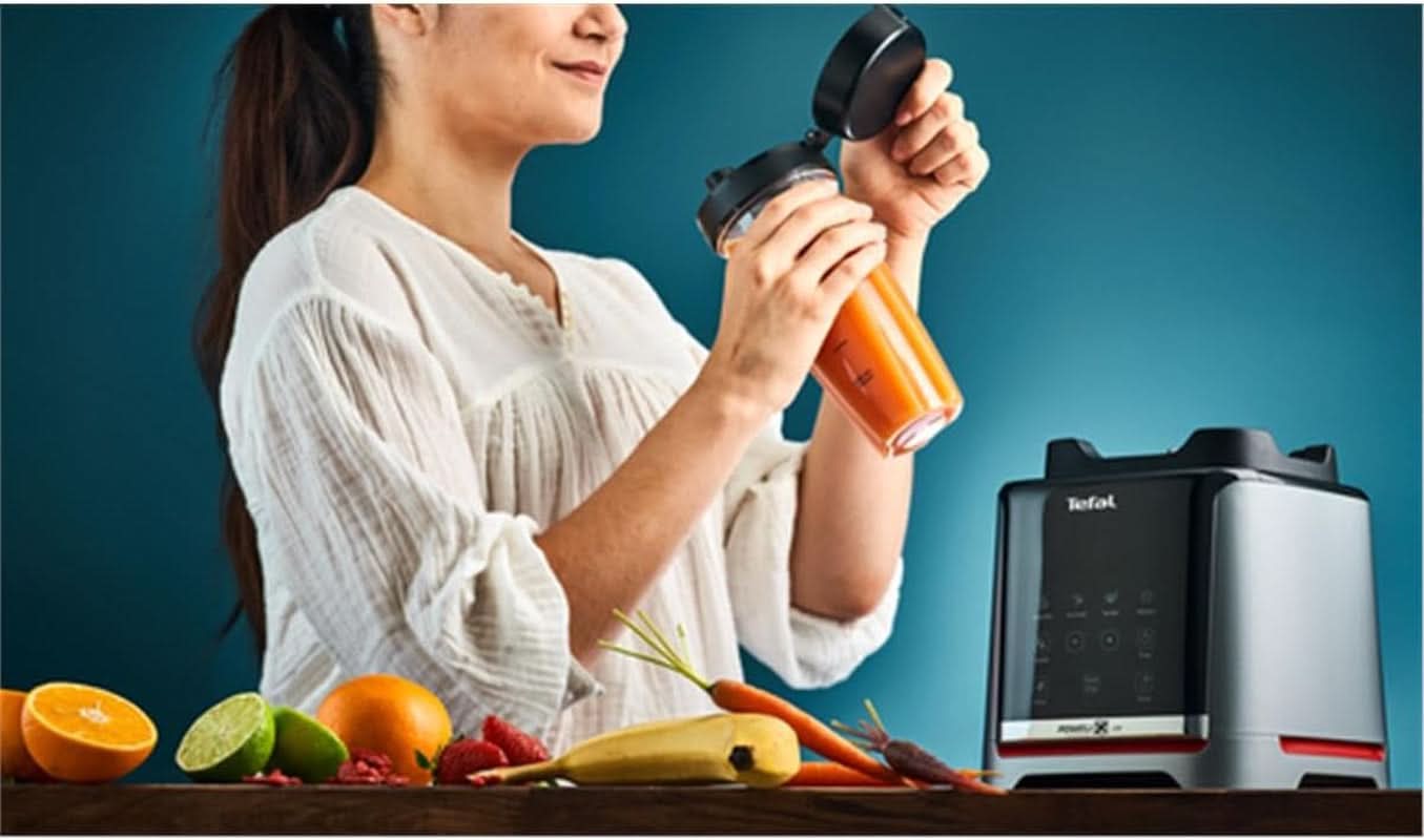 Tefal Infinymix Hochgeschwindigkeits-Standmixer, 5 Auto-Programme + manuelle Einstellung, 2.6-L-Tritan-Behälter, Inkl. 600Ml Reisebecher/Stampfer/Rezeptheft, Silber, BL91HD31 Mutter und Kind Naty Shop